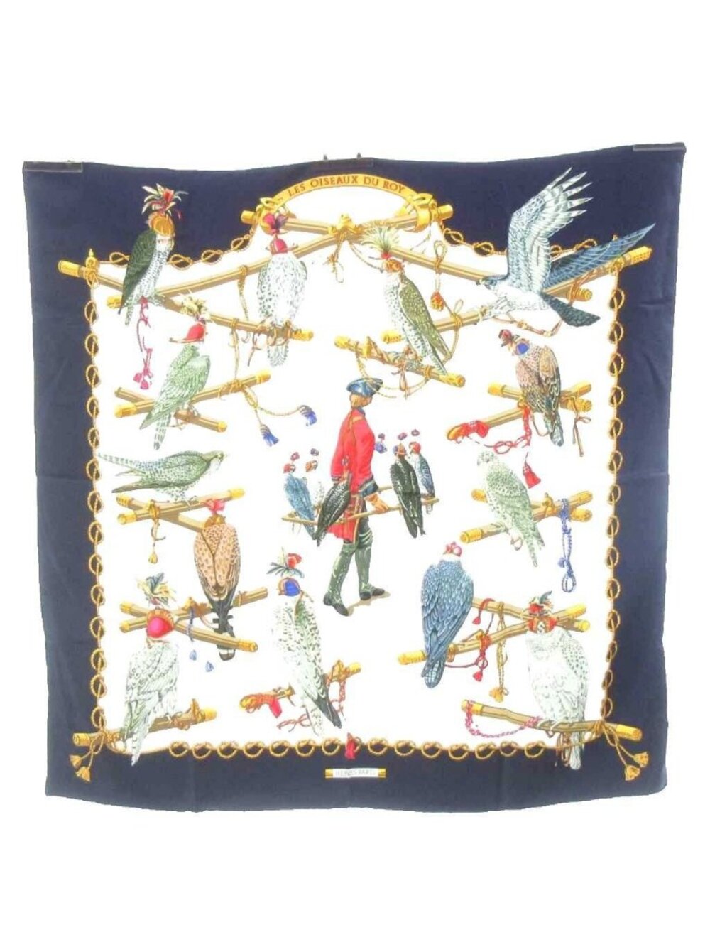 Hermes Carre 90 les Oiseaux du Roy King's Birds Scarf Silk Navy